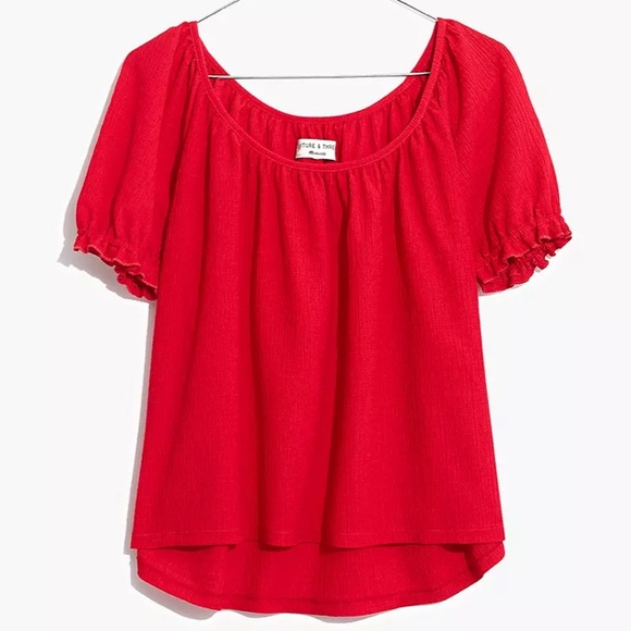 Madewell Red Peasant Top size M - Picture 4 of 9